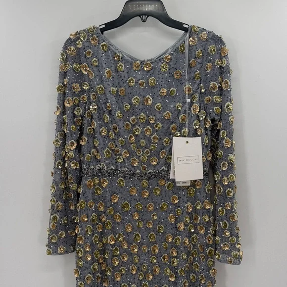 Mac Duggal 5437 Silver Embellished Long Sleeve High Neck Gown - Platinum Gold 10